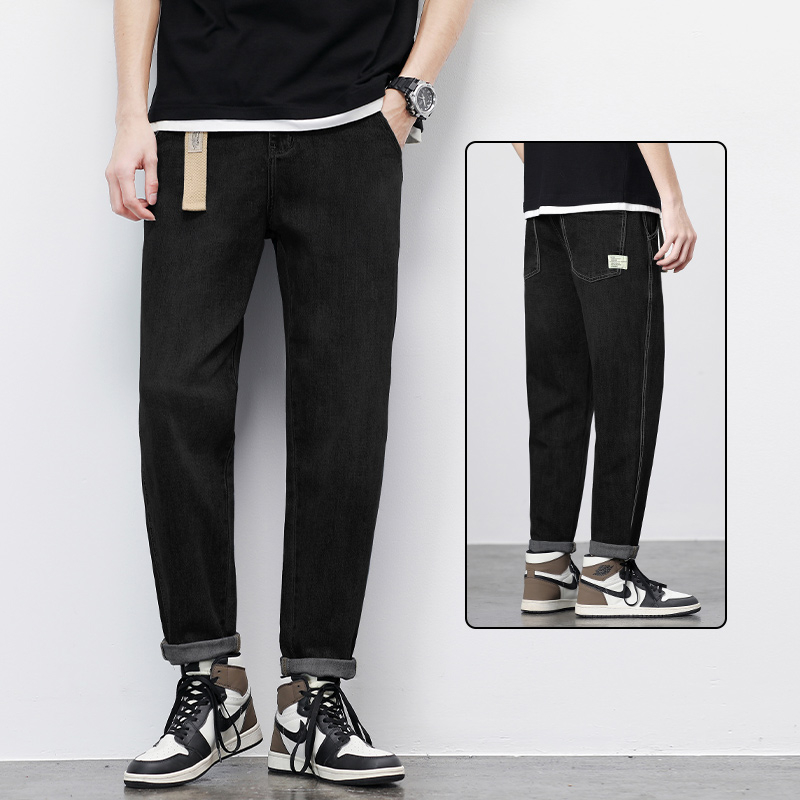 Férfi denim harém farmer, lazán, egyenes szabás, cropped hossz, tavaszi-őszi viselethez