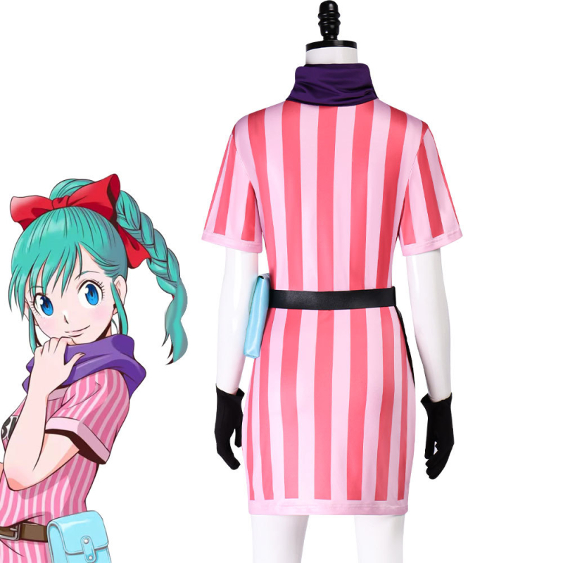 Bulma iz Dragon Ball - prugasta cosplay haljina za anime konvenciju