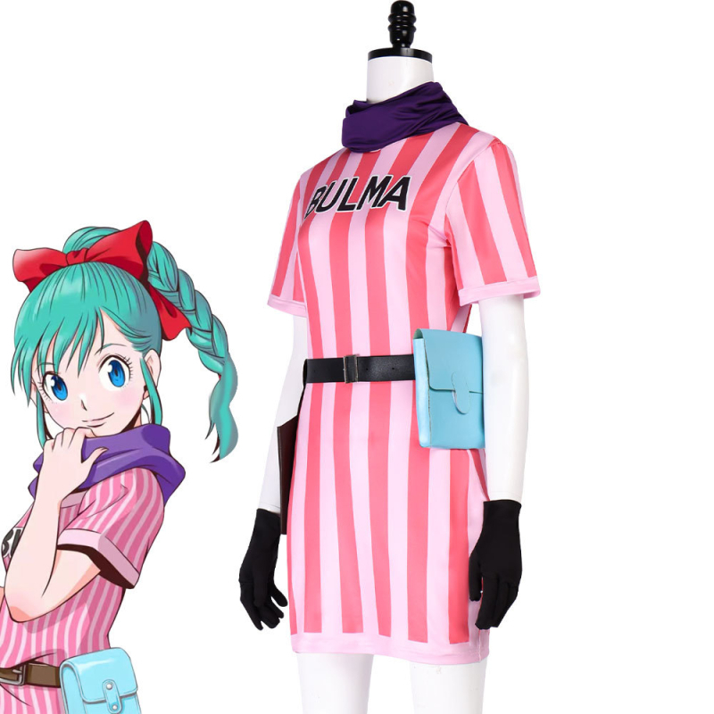 Bulma iz Dragon Ball - prugasta cosplay haljina za anime konvenciju