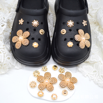Zlatni veliki cvjetni ukras za cipele s rupicama (Crocs stil), odvojiva kopča, DIY dodaci za žene
