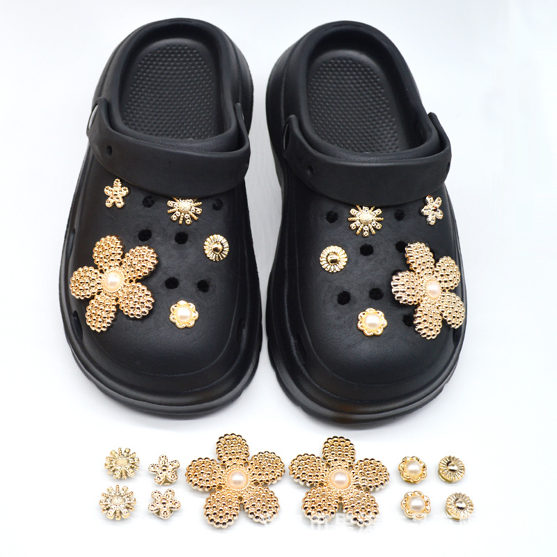 Zlatni veliki cvjetni ukras za cipele s rupicama (Crocs stil), odvojiva kopča, DIY dodaci za žene