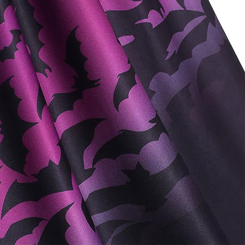 Duga haljina s kapuljačom u tmurnom Halloween stilu, ljubičasto-crni gradijentni print, cosplay haljina