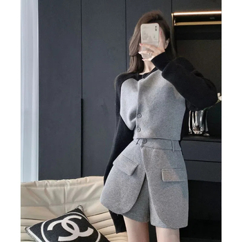 Ženski ležerni dvodijelni komplet, jesen 2024, elegantan stil društvene damice, chenille tkanina s elastanom, top i šorc