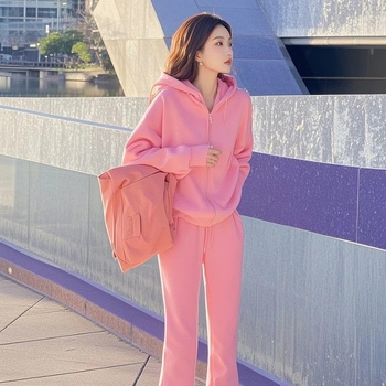 Ženski ružičasti set hoodieja i hlača u korejskom casual sportskom stilu, jesen 2025 izdanje