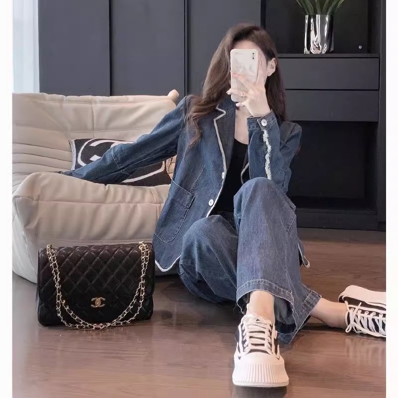 Ženski denim komplet, proljeće 2025., casual chic sa širokim hlačama