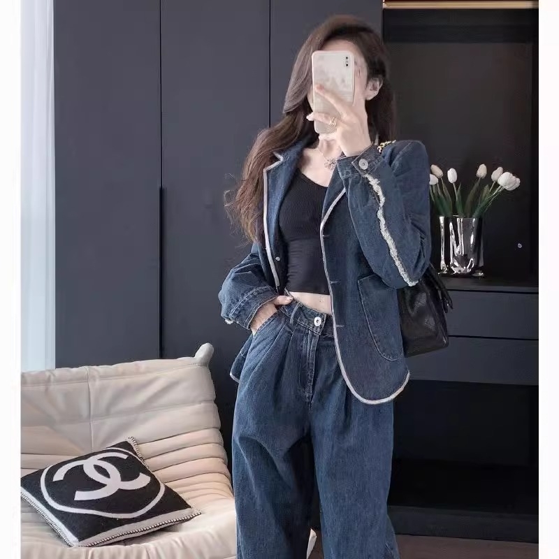 Ženski denim komplet, proljeće 2025., casual chic sa širokim hlačama