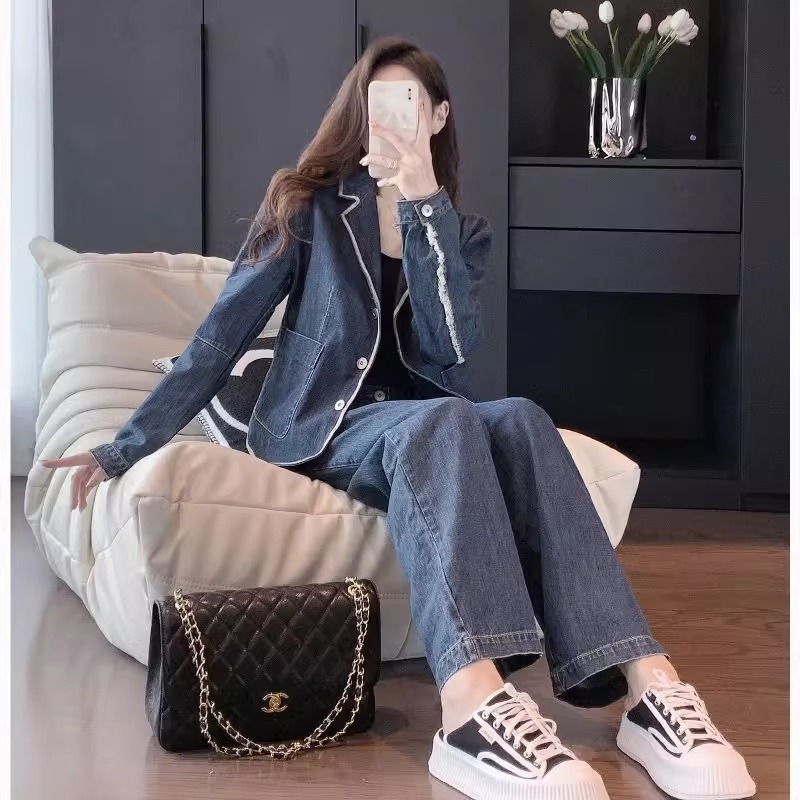 Ženski denim komplet, proljeće 2025., casual chic sa širokim hlačama