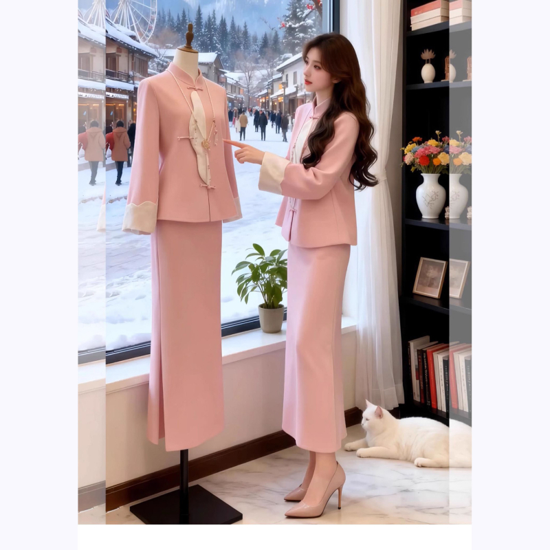 Proljeće 2026: color-block jakna i suknja, kineski retro stil, casual dvodijelni set za žene