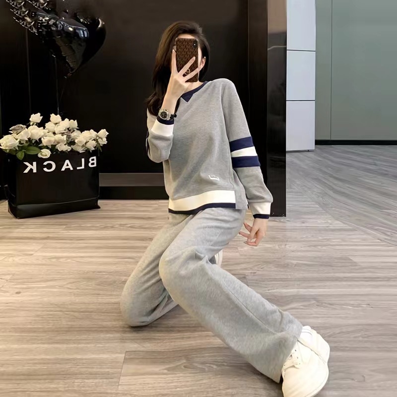 Ženski dvodijelni casual sportski set u sivom pamuku