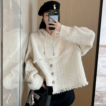 Ženski set: jakna s kapuljačom i hlače u stilu Chanel, casual jesenski elegantan komad odjeće