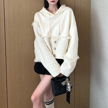 Ženski set: jakna s kapuljačom i hlače u stilu Chanel, casual jesenski elegantan komad odjeće