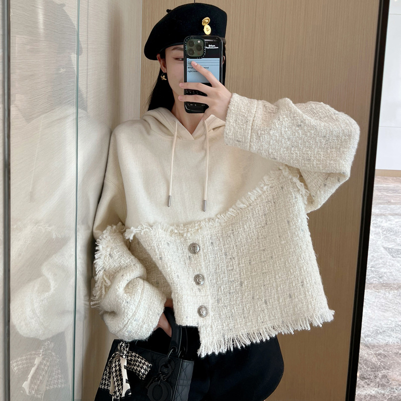Ženski set: jakna s kapuljačom i hlače u stilu Chanel, casual jesenski elegantan komad odjeće