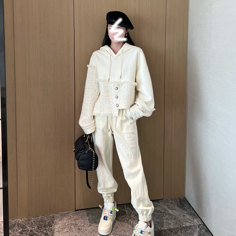 Ženski set: jakna s kapuljačom i hlače u stilu Chanel, casual jesenski elegantan komad odjeće