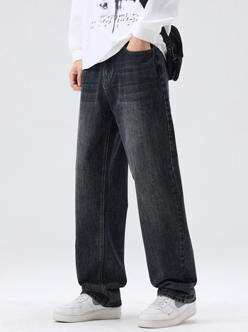 Mingge Férfi denim nadrág, lazán szabott, széles szárú, egyenes szabású, amerikai retro streetwear