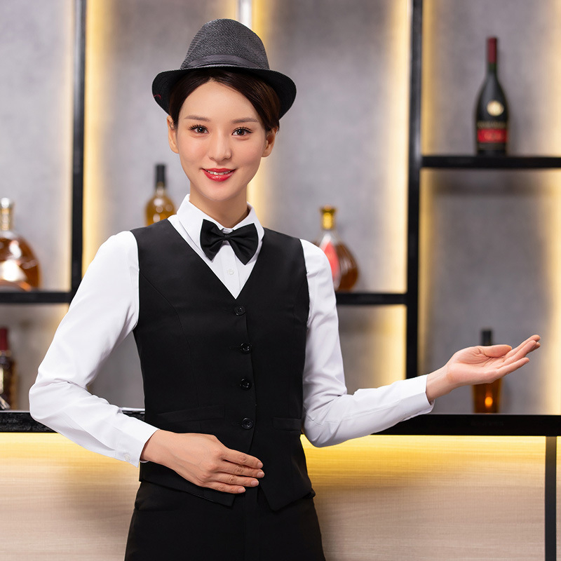 Crna hotelska veste za konobare, unisex, uniforma za KTV bar i zapadne restorane, pamuk-poliester smjesa