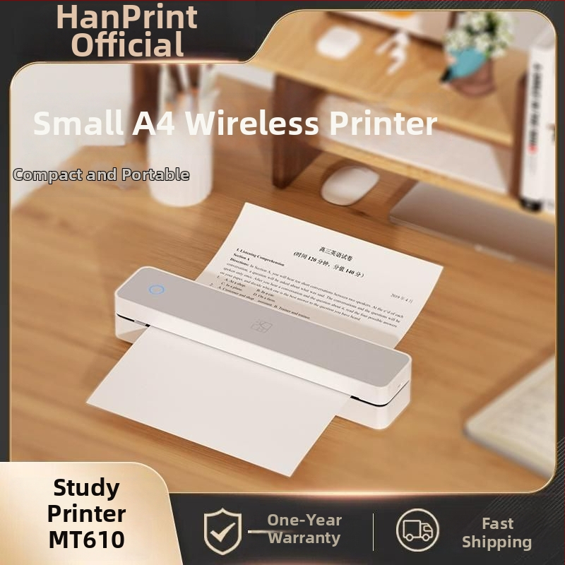 Hanyin MT610 Prenosný tlačiareň na domáce úlohy s Bluetooth, termálny papier, formát A4 pre študentov