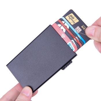 RFID alumínium ötvözet kártyatartó automata kiemelős mechanizussal, lopás elleni és mágnesellenes védelem, kártya/igazolvány tároló