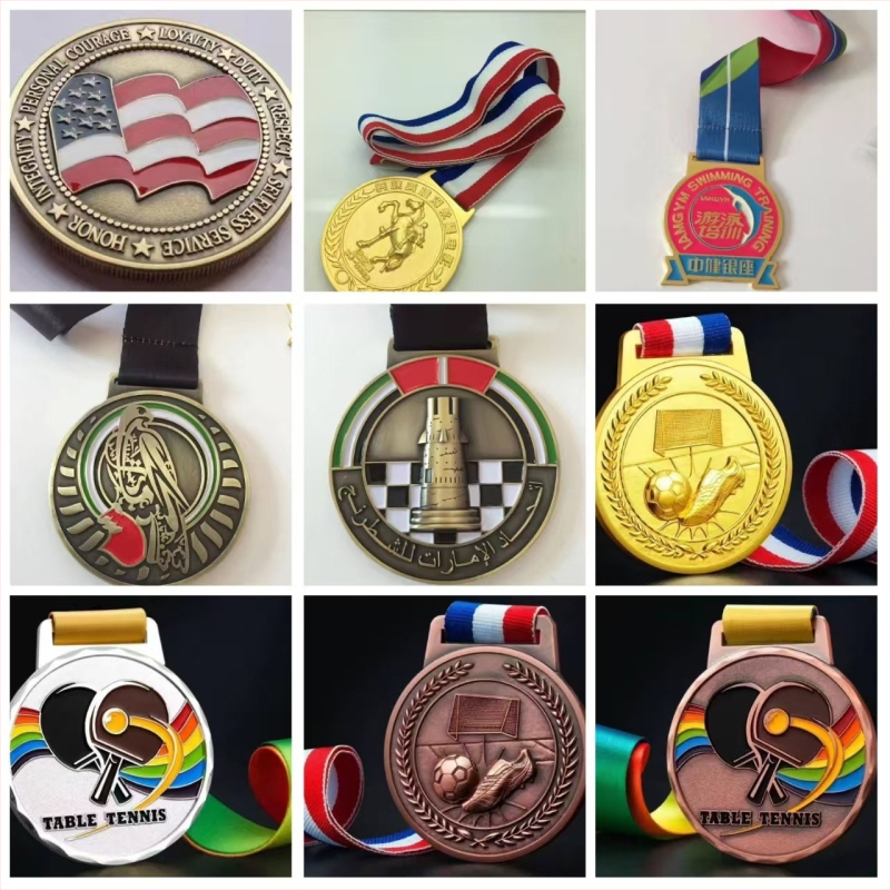 Bojane metalne medalje za razna natjecanja, uključujući maraton, zajednička i školska sportska događanja; prilagodljive u većim količinama
