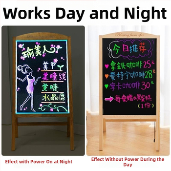 LED tabuľa na písanie, malá tabuľa, fluorescenčná reklama, cenovka a ručne písané menu pre stánok na nočnom trhu