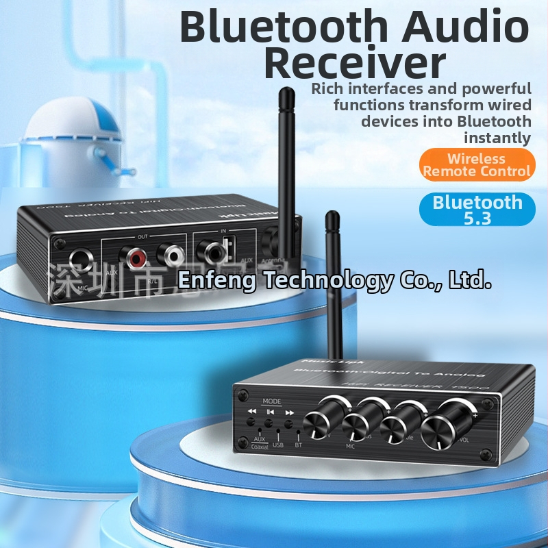 USB mikrofón, zosilňovač a konvertor reproduktorov s diaľkovým ovládaním a Bluetooth 5.3 prijímačom
