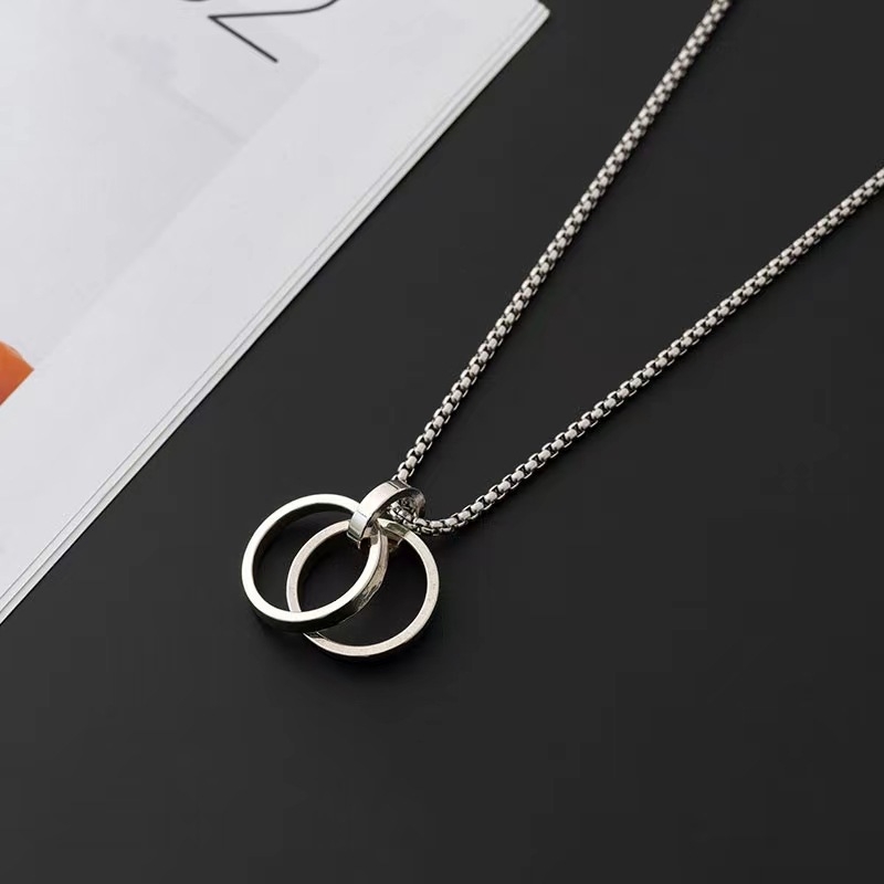 Muški ogrlica s dvostrukim prstenom od titan čelika, privjesak, hip-hop stil, minimalistička modna bižuterija.