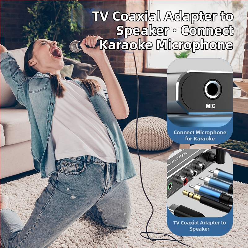 Bluetooth 5.2 prijímač, koaxiálny konvertor na AUX 3,5 mm, s diaľkovým ovládaním, podpora USB flash disku a karaoke mikrofón, model D200