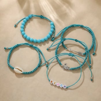 Unisex set narukvica od aluminijske legure s kornjačom i školjkama, ručno pleten u plažnom stilu, personalizirani tekstualni detalji