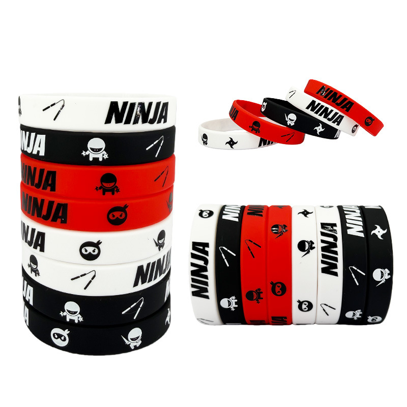 Ninja potlačený silikónový náramok, farebný párty náramok, prispôsobiteľný