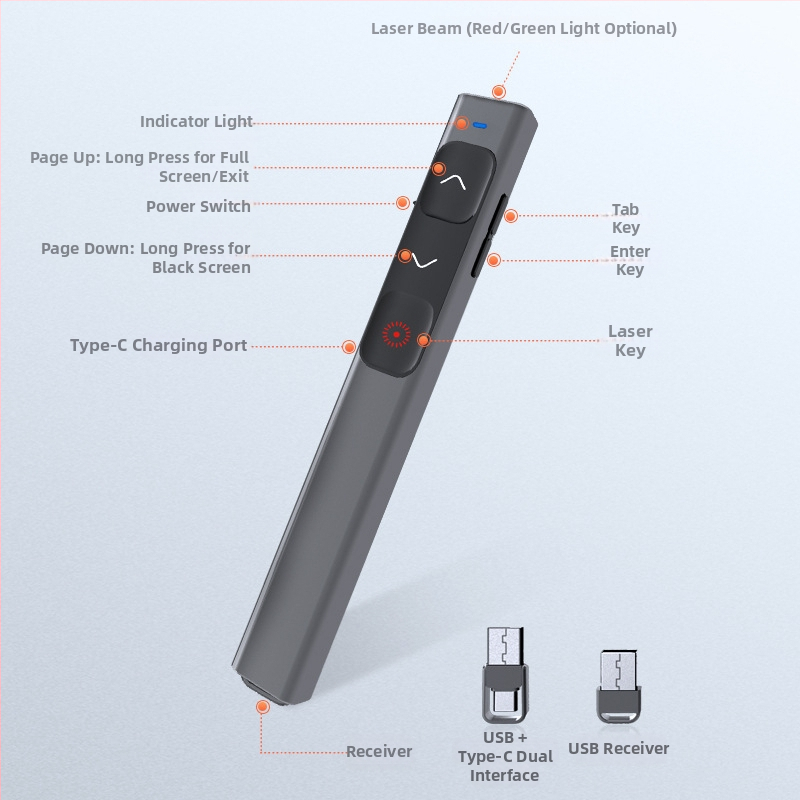 Laser pero za prebacivanje stranica s LCD zaslonom, dvostruki vrh, USB plug‑and‑play, zelena svjetlost za PPT