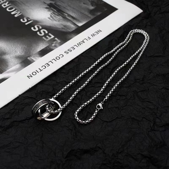 Ogrlica od titan čelika s dvostrukim prstenom i privjeskom, unisex, ulični hip-hop stil, minimalistički lanac
