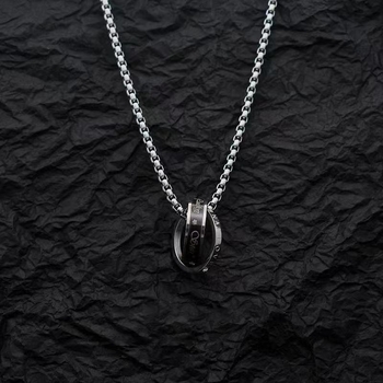 Ogrlica od titan čelika s dvostrukim prstenom i privjeskom, unisex, ulični hip-hop stil, minimalistički lanac