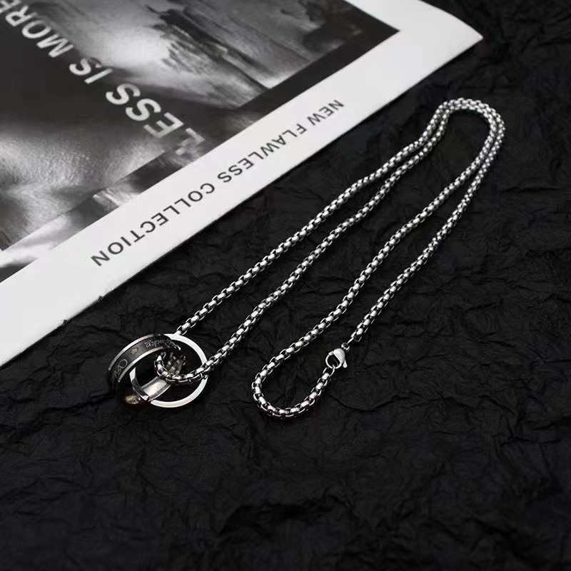 Ogrlica od titan čelika s dvostrukim prstenom i privjeskom, unisex, ulični hip-hop stil, minimalistički lanac