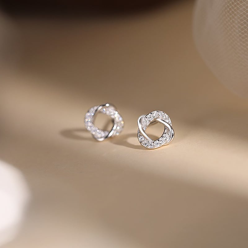 Naušnice Möbius od čisto srebra S999 za žene, geometrijski cirkon, lagani luksuz, dar za piercing
