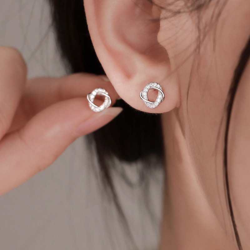 Naušnice Möbius od čisto srebra S999 za žene, geometrijski cirkon, lagani luksuz, dar za piercing
