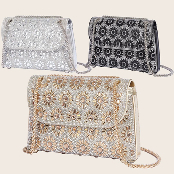 PU večernja torbica s poklopcem, ukrašena dijamantima, kvadratnog oblika, crossbody torba