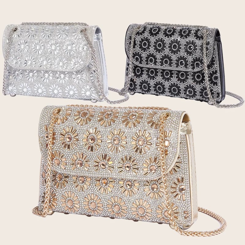 PU večernja torbica s poklopcem, ukrašena dijamantima, kvadratnog oblika, crossbody torba