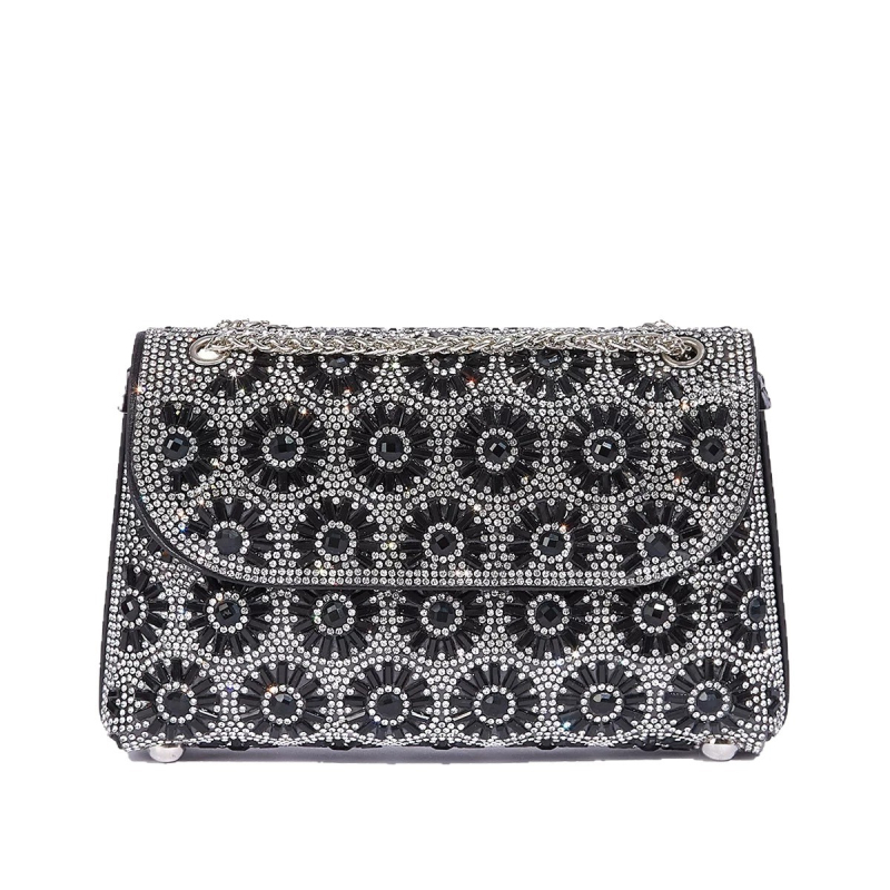 PU večernja torbica s poklopcem, ukrašena dijamantima, kvadratnog oblika, crossbody torba