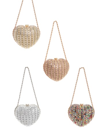 Torbica za večernji događaj u obliku srca s kristalima i lancem – ženska clutch torba