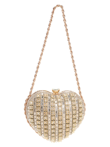 Torbica za večernji događaj u obliku srca s kristalima i lancem – ženska clutch torba