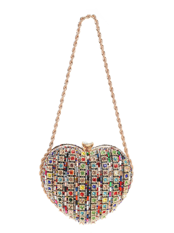 Torbica za večernji događaj u obliku srca s kristalima i lancem – ženska clutch torba