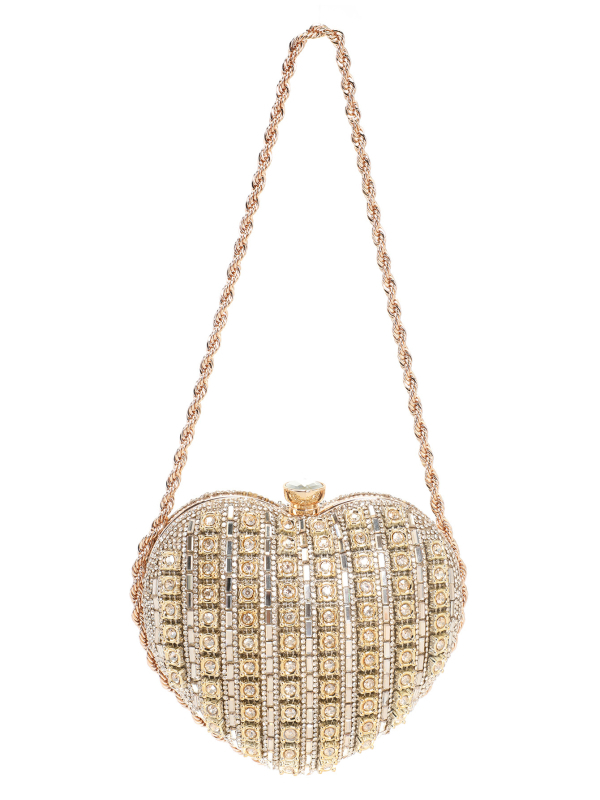 Torbica za večernji događaj u obliku srca s kristalima i lancem – ženska clutch torba