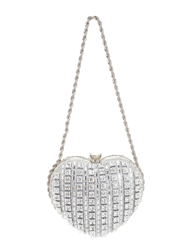 Torbica za večernji događaj u obliku srca s kristalima i lancem – ženska clutch torba