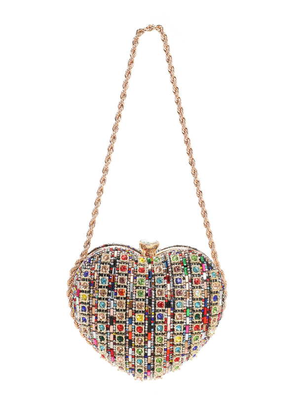Torbica za večernji događaj u obliku srca s kristalima i lancem – ženska clutch torba