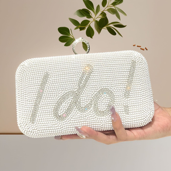 Bijela biserna tvrda clutch torba s kristalima, elegantna i svestrana večernja torba preko ramena i za telefon