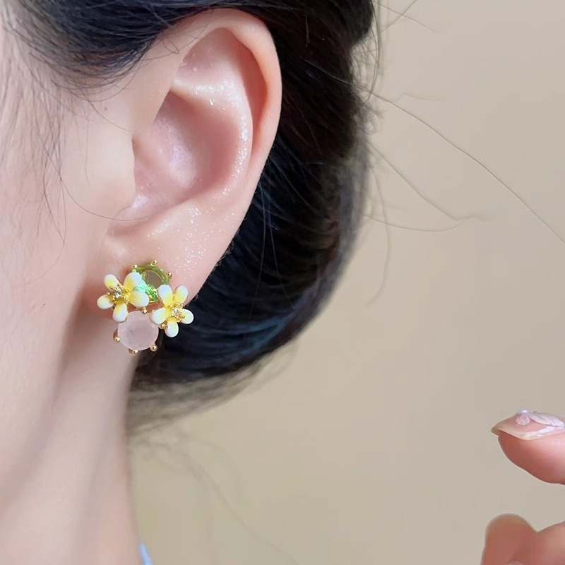 Emalirane naušnice na klipsu s cvjetnim motivom, za žene, bez piercinga, minimalistički stil, novi model, visoka kvaliteta