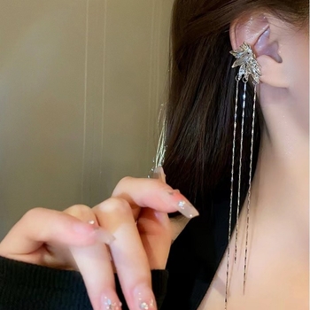 Clipsuri pentru urechi lungi, cu ciucuri în formă de fluture, fără piercing, bijuterii elegante pentru femei