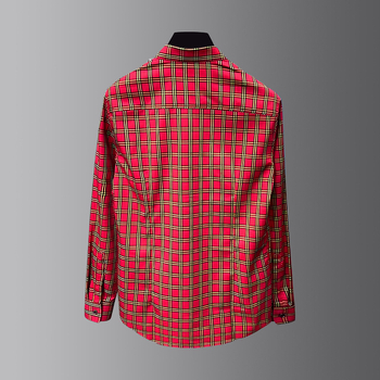 Muška košulja slim fit s dugim rukavima, vezeni klasovi pšenice, casual karirani dizajn