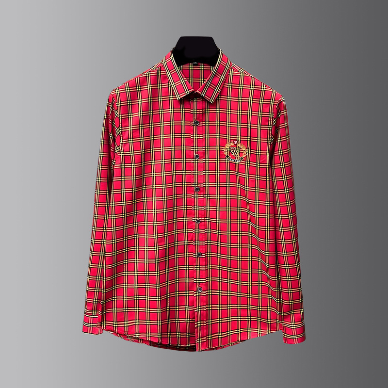 Muška košulja slim fit s dugim rukavima, vezeni klasovi pšenice, casual karirani dizajn