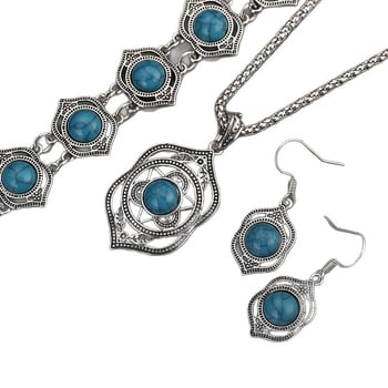 Tirkizni etno vintage set nakita: ogrlica, naušnice, narukvica