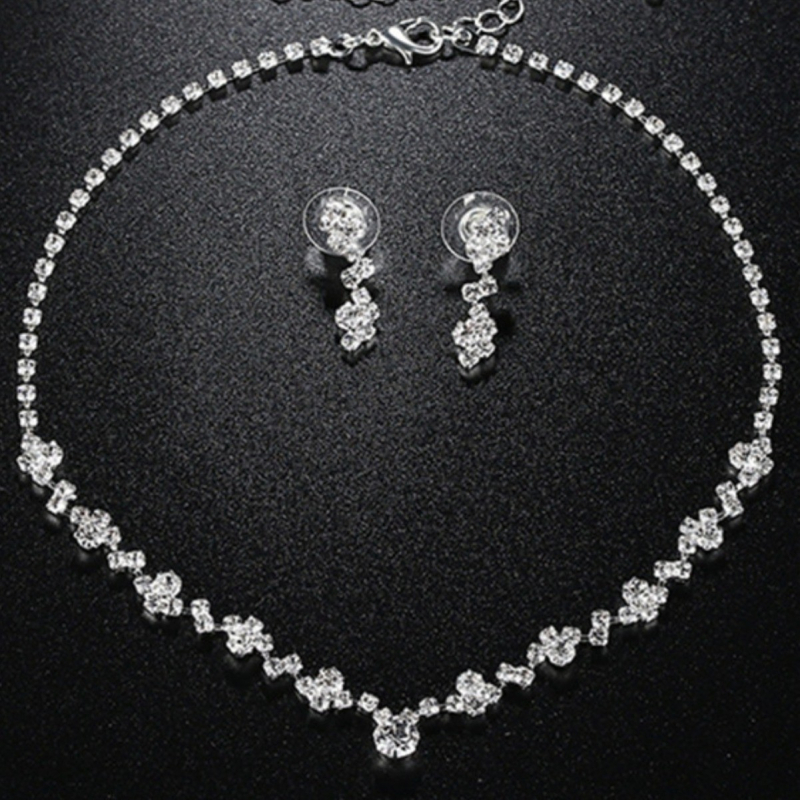 Set ogrlice s rhinestones za nevjestu: dugački kandža lanac, svestrane naušnice i narukvica u elegantnom europskom luksuznom stilu